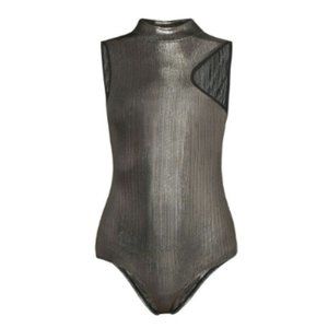BCBG MAX AZRIA METALLIC CUTOUT BODYSUIT